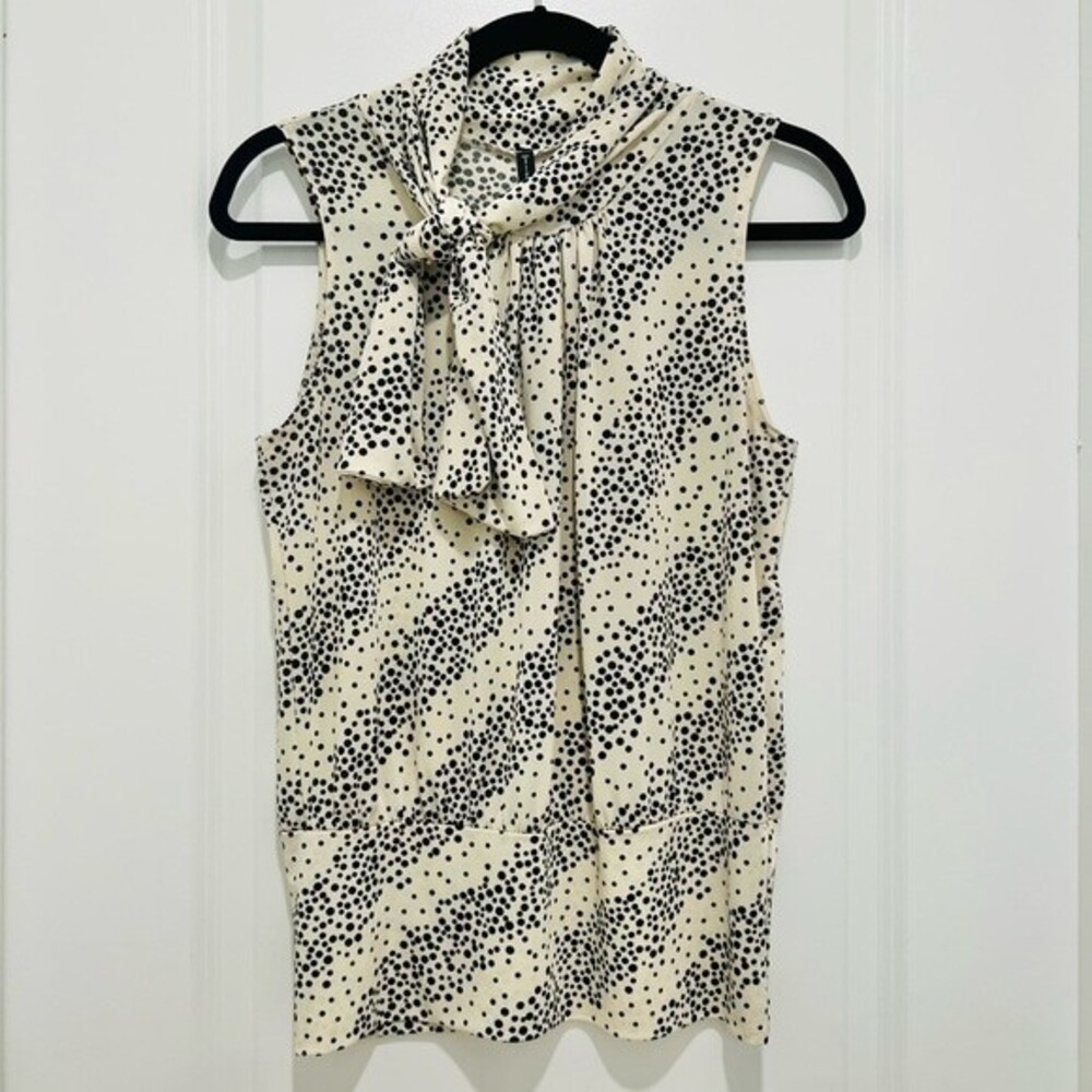 Tiffany & Grey Polka Dot Sleeveless Turtleneck Top Women's Sz. L Petite Necktie